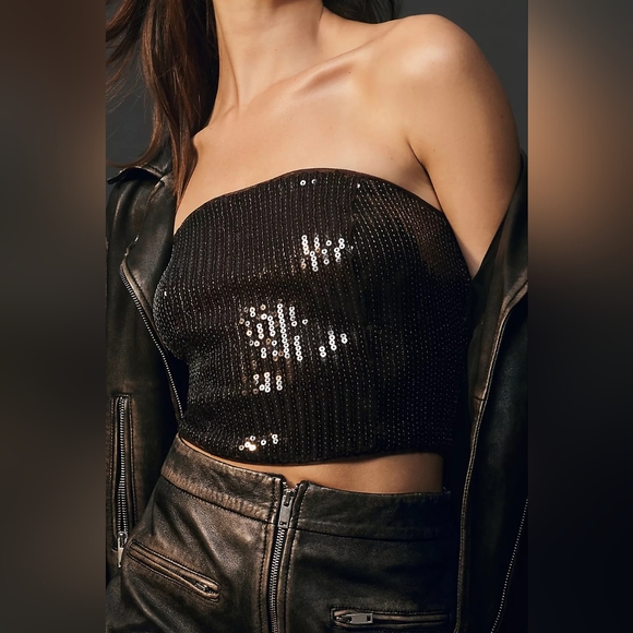 Anthropologie Strapless Sequin Top Brown - Picture 3 of 7